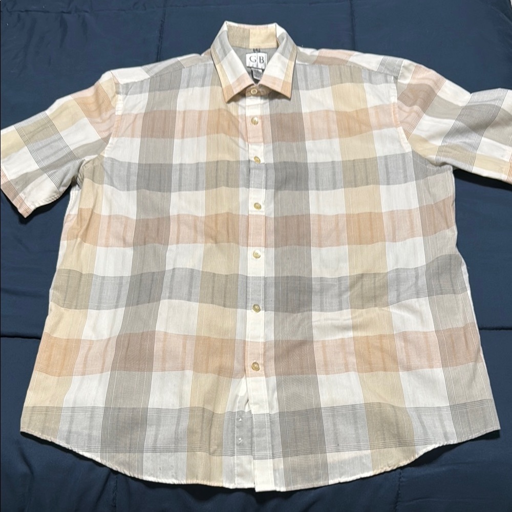 Geoffrey Beene Men’s SZ L (16-16 1/2) Checkered Short Sleeve Button Down Shirt - Picture 7 of 10